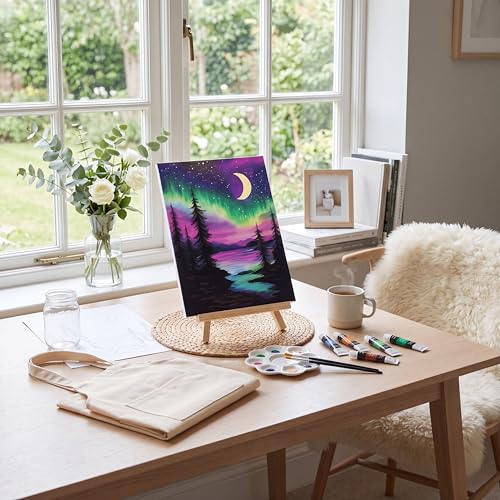 Cholemy 8 Set Paint and Sip Kit for Adults 8'' x 10'' Pre Drawn Canvas with Wooden Easels Acrylic Paint Brushes Wash Cup Palette Apron for Painting DIY Date Night Party Supplies (Moonlit Night) - style: Moonlit Night