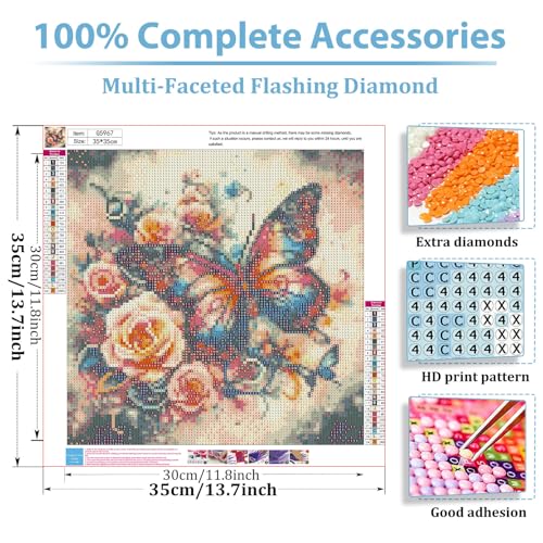Butterfly Diamond Art Kits for Adults, Diamond Painting Kit 14x14 Inch | Diamond Painting Kits for Adults Beginners, Gem Art, 5D Full Drill, DIY Arts and Crafts for Gift Home or Decor - color: Style 40