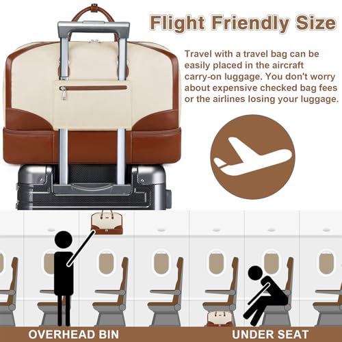 ITIEZY Weekender Bag for Women 21.5" Travel Duffel Large Carry On Bag 3PCS | Nylon Duffel Bag with Waterproof Shoe Compartment, Crossbody Bag and Toiletry Bag, Travel Weekend Hospital Overnight Gym Bag - color: 9-Beige