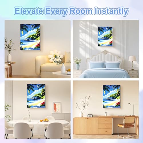TOSTOG Tropical Beach Paradise Framed Canvas Paint by Numbers Art Kit for Adults and Kids, Beginner Acrylic Oil Painting Supplies with Wooden Frame for Home Wall Decor 25 * 35 cm/10 * 14 in - color: Tropical Beach Paradise