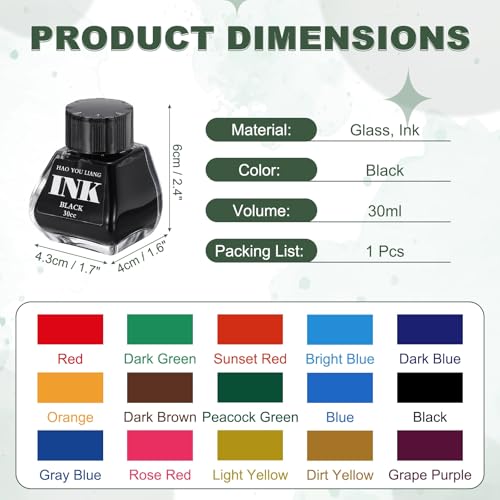 PATIKIL Fountain Pen Ink Black, 30ml Calligraphy Pen Bottled Ink Non-Carbon Colorful Smooth Flow Color Dip Drawing Set Art Supplies for Writing Painting Journaling - color: Black