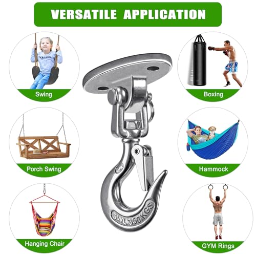 SELEWARE Heavy Duty Ceiling Mount Swing Hanger with 360 Degree Swivel - color: Silver Swing Hanger Hook