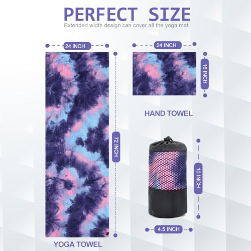 Eunzel Non Slip Hot Yoga Mat Towel with Grip Dots, 72" x 24" - color: Z- Purple & Blue/Green & Purple(2 Pack ), size: 24" x 16"