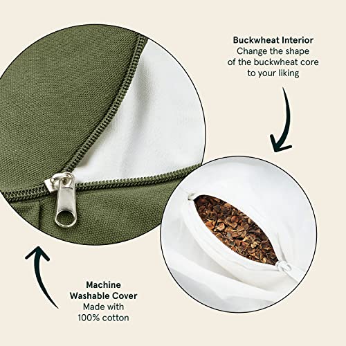 Retrospec Sedona Zafu Meditation Cushion with Buckwheat Hull Fill - Adjustable Yoga & Pilates Equipment Support - 17in Crescent Cotton Cover (Pack of 4) - color: Basil, size: 1 Count (Pack of 4)