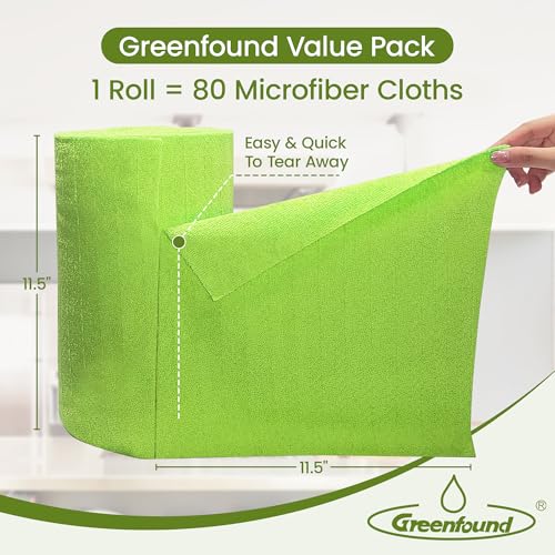 Greenfound Microfiber Cleaning Cloth Roll, 80 Pack Tear Away Towels, Reusable Washable Lint Free Scratch Free Absorbent Cleaning Rags for Kitchen Home Car Window Glass, 11.5 x 11.5 Inch Wave Green - color: Wave Green