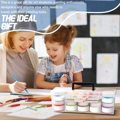 2 Sizes Paint Brush Storage Boxes, Plastic Storage Bins with Handle | 20 Bottles Capacity Paint Brush Holder, Painter Carry Case, Art Organizer Craft Box, Clear Empty Painting Tool Containers