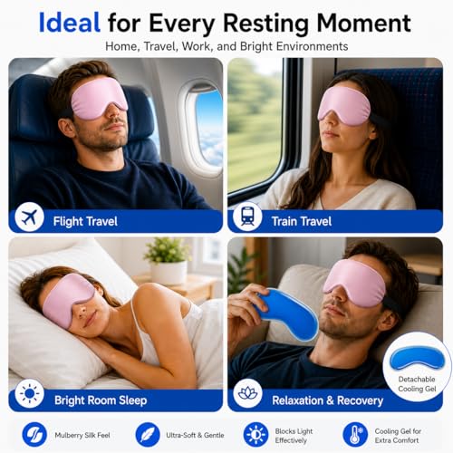 Cooling Sleep Mask with Mulberry Silk Surface & Removable Gel Pack - color: Cooling Pink