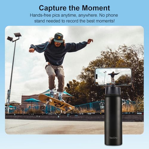 Insulated Water Bottle with Magnetic Phone Holder Compatible with MagSafe and iPhone,Double-Sided Magnet,Hot 12H Cold 24H,Stainless Steel Water Bottle Phone Mount for Sports Travel,27oz (Pink) - color: Pink