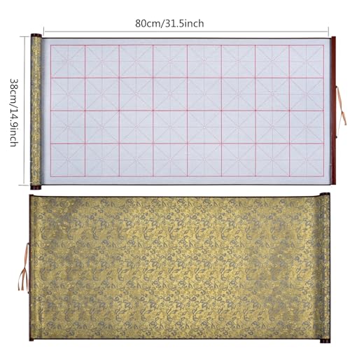MEGREZ Reusable Water Writing Calligraphy Cloth Set No Ink Practice Kit | 32 grids, 4pcs set, brush pen & water dish, copy template, multi color options, mess-free, calligraphy practice - color: Yellow