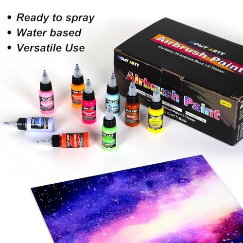 HOMY ARTY Airbrush Paint - 54 Colors with 6 Thinner | Ready to Spray Airbrush Paint Set, Water-Based Acrylic Air brush Paints for Metal, Plastic Models, Canvas, Wood - 60 Bottles - color: 54 Colors with 6 Thinner