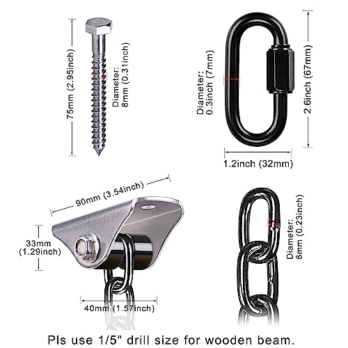 BeneLabel 2Pcs 105" (8.75 ft) Porch Swing Chain with Silent Swing Hanger 1000 LB Capacity Adjustable Bench Swing Chain, Hanging Chair Chain for Hammocks Chairs, Swing Chair - color: Silent Swing Hanger With 105" Black Chain