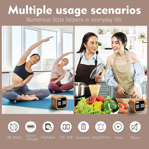 VEWINGL Productivity Cube Timer, Wood Grain Finish, 5/10/30/60 Min Presets | Stopwatch, custom modes and 3 alert modes; ADHD-friendly timer for work, study, back to school and kitchen - color: Wood Grain Finish