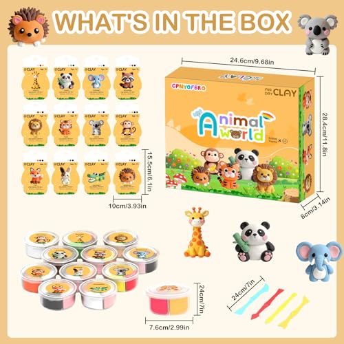 Air Dry Clay Kit - 12 Animal Modeling Clay for Kids, Complete DIY Clay Craft Set with Sculpting Tools & Step-by-Step Tutorials, Ultra Soft & Non-Sticky Clay, Children's Day Gift Ideas - color: Clay Animals kit