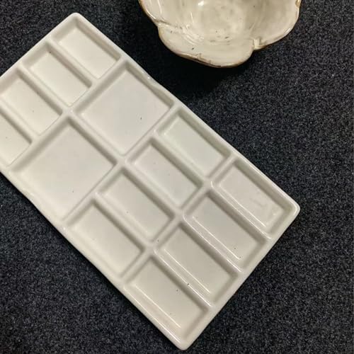 8" Porcelain Watercolor Palette - 14 Well Ceramic Artist Paint Palette with Mixing Tray for Painting and Craft Projects
