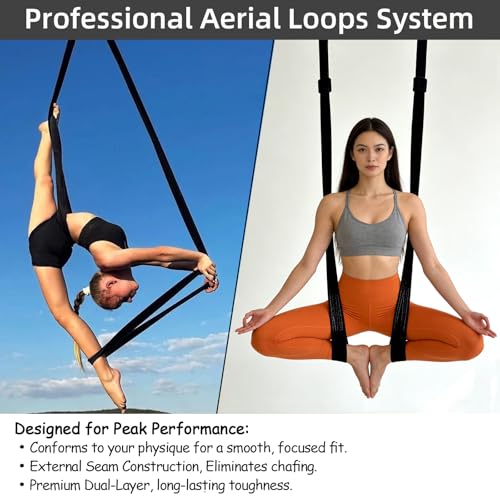 PRIOR FITNESS Aerial Loops Set,SGS Certified,9ft Yoga Straps Trapeze 2pcs - color: black
