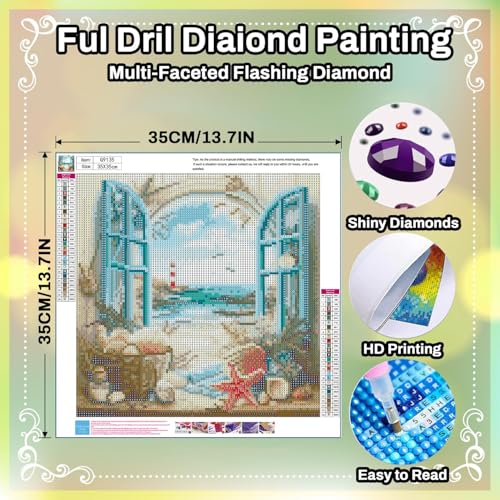 HITO Beach Landscape Diamond Painting Kits for Adults 14x14 Inch | Lighthouse Landscape Diamond Art Kits for Adults, Gem Art Kits for Adult for Gift Home Wall Decor - color: Sea view
