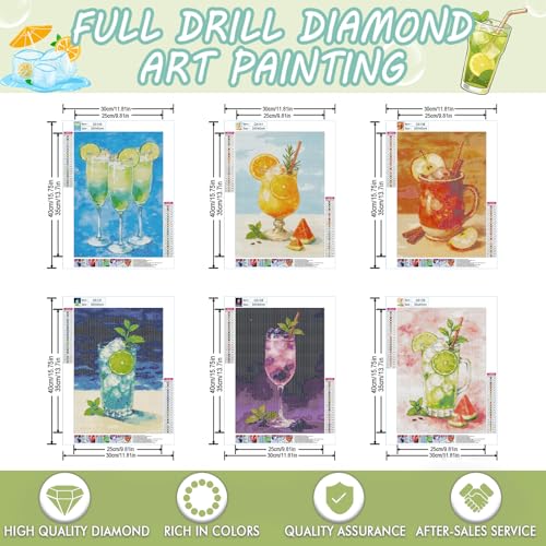 DOTSOPS 5D 6 Pcs Juice Diamond Painting Kits for Adults Diamond Art Kits | Crafts DIY Round Full Drill Painting,Gem Art for Beginner,Home Wall Decor Gift 11.8 x 15.7 Inches - color: Juice