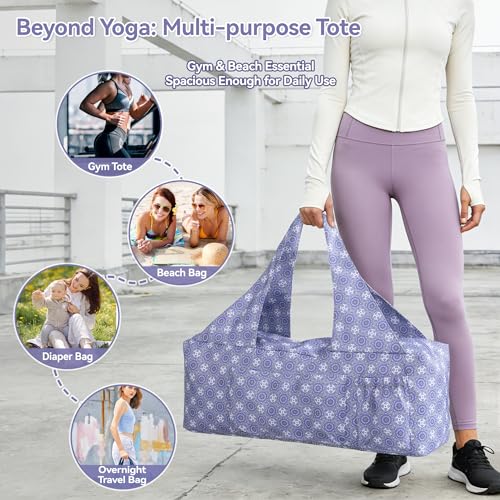 BOULDER BEE Yoga Mat Bag with Wet Pocket, Large Yoga Mat Carrier Fits All Your Stuff, Personalized Yoga Gifts, Gym Tote Bag for Women - color: Purple