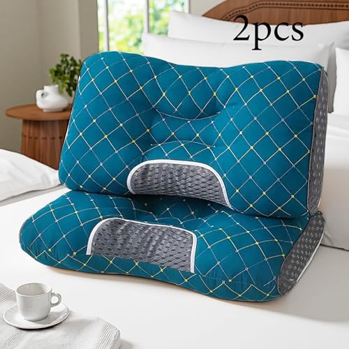 2pcs Extra Soft Massage Neck Pillow with Adjustable Ergonomic Contour Support, Pillow Core, Hidden Zipper Washable Cover - Modern Design, Suitable for All Seasons (Blue) - color: Blue