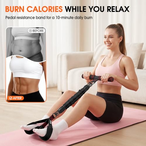 Upgraded Multifunction Pedal Resistance Band with Handle, Adjustable Foot Pedal Resistance Bands for Core, Arm, Legs, Body Strength, Portable Home Gym Workout Equipment for Men & Women - color: Black