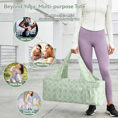 BOULDER BEE Yoga Mat Bag with Wet Pocket, Large Yoga Mat Carrier Fits All Your Stuff, Personalized Yoga Gifts, Gym Tote Bag for Women - color: Green