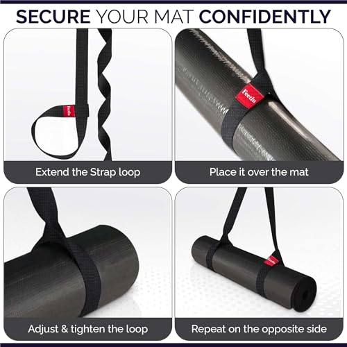 Yoga Mat Straps 2 in 1 - Cotton - Adjustable anti-slip straps for yoga, pilates, stretching, for carrying mats - color: Black
