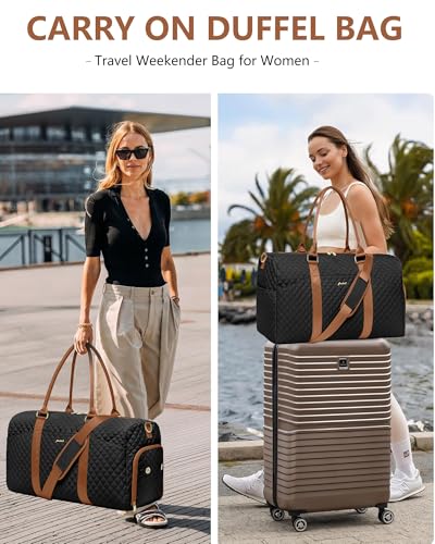 Women Weekender Travel Duffle Bag: Travel Duffel Overnight Bags with Shoe Compartment Large Carry on Tote with Toiletry Bag Weekend Traveling Yoga Gym Hospital Bag for Women with Wet Pocket - color: 09-Black Brown, size: Large