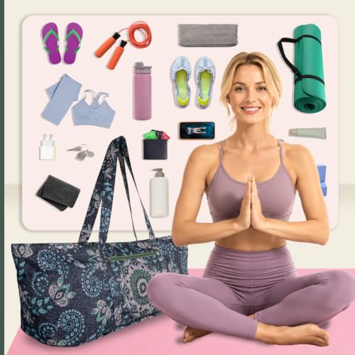 Yoga Mat Bag Yoga Tote Bag with Large Waterproof Zipper Pocket and Drawstring Pocket Yoga Mat Bag Carrier Fit Most Size Mats and All You Stuff - color: dark blue green