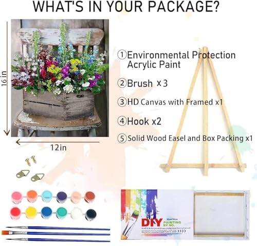 MIRCVSH Flowers Paint by Numbers for Adults with Framed Canvas-with Wooden Easel,Paint by Number on Canvas,DIY Acrylic Oil Painting Kits with Brushes Nice Gift Box for Home Wall Decor(12x16 Inch) - color: MT10381-Framed