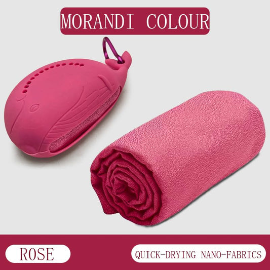 FANCAME Quick Dry Towel with Whale Silicone Sleeve Microfiber Sports Travel Towel Soft Breathable Cooling Towel Absorbent Compact Beach Towels,Suitable for Gym,Camping and Yoga (Rose, 15‘’x 15") - color: Rose, size: 15‘’x 15"