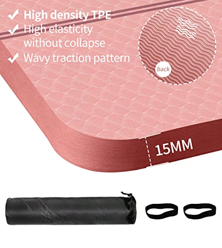 nuveti Large Exercise Mat - 15mm/20mm/30mm Thick Yoga Mat | Workout Mat for Fitness, Yoga, Pilates, Stretching & Floor Exercises for Women & Men with Free Carrying Bag - color: Pink, size: 183X80X15MM