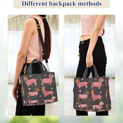 Naanle Chic Pattern Corduroy Satchel Tote Shoulder Bag for Women Weekender Travel Beach Shopping Gym - color: Multi-dachshunds, size: S-10.2 x 9 x 4 Inches
