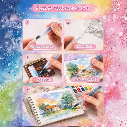 Mini Watercolor Travel Set, 8 Grids | Mini Paint Palette Travel Kit, Pocket Artist Water Color, Wooden Paint Palette, For Painters, Artists, and Students