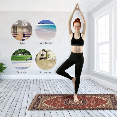 Kigai Travel Yoga Mat 71" x 24" Non Slip Natural Rubber Foldable Exercise Mat Ultra Thin 1.5mm Lightweight for Fitness, Pilates & Home Workout, Persian Design