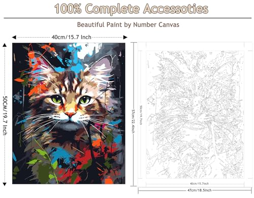 FILASLFT Paint by Numbers Yellow Cat, DIY Adults' Paint-by-Number Kits On Canvas,Colourful Acrylic Animal Oil Painting Set for Beginner with 3 Paintbrushes for Gift Home Decor (16 x20 Inch) - color: B-004-animal