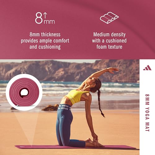 adidas Yoga Mat - Eco Friendly - Non Slip, Durable Textured Surface, 8mm - color: Mystery Ruby