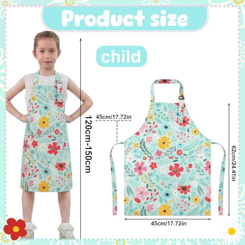 2 Pack Kids Apron, Cute Cooking Aprons, Waterproof Art Apron with Pockets, Toddler Painting Artist Apron Adjustable - color: Daisies and Flowers, size: 45*62cm