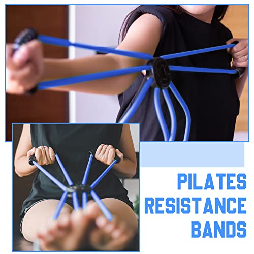 Junkin Pilates Reformer Resistance Band Cross Exercise Band Elastic Loop Tube Pilates Bands with Comfort Grips Home Fitness Equipment for Women Body Muscles Workout Strength Training (Blue)