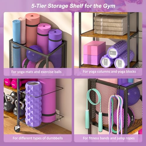 Dumbbell Rack, Yoga Mat Storage Holder, Home Gym Storage Rack, Workout Equipment Storage Organizer, Weight Storage Holder Rack with Hooks and Wheels - size: 3 Tier