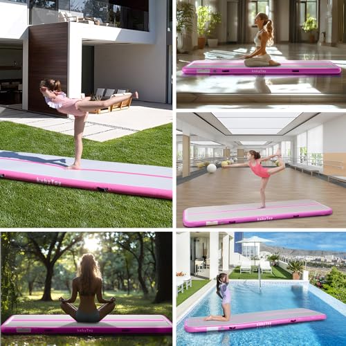 Air Mat Tumble Track 4 inches Thickness Inflatable Gymnastics Mat for Home Use/Training/Cheerleading/Yoga 10/13/16/20ft with Electric Air Pump - color: pink, size: 10' x 3.3' x 4" (L x W x H) (3m*1m*10cm)