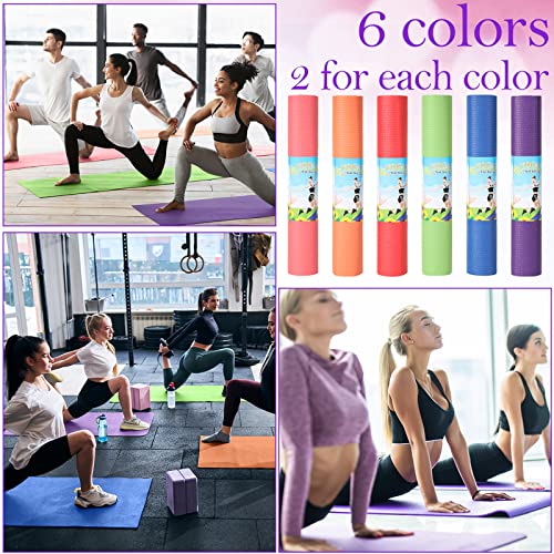 Amylove 12 Pieces Yoga Mats Bulk 68x24x0.12 Inch Exercise Non Slip Fitness Workout Mats for Women Men Home Workout Gym Yoga - color: Colorful