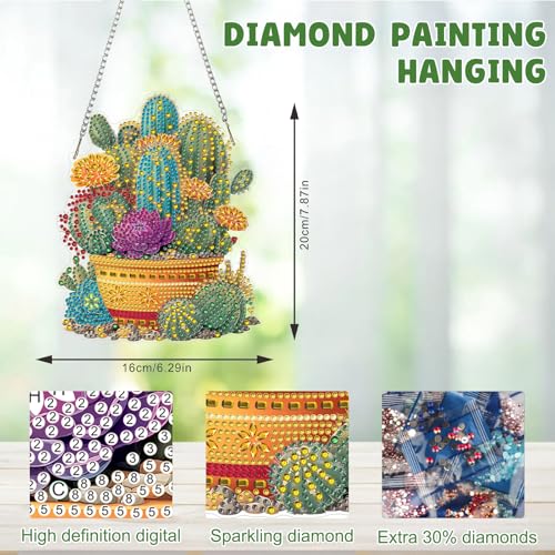 MAXBYE Cactus Diamond Art Painting Kits for Adults Beginners Hanging Pendent, DIY 5D Special Shaped Crystal Diamond Painting Kits Ornament for Gift Home Wall Door Decor 8×8 Inch - color: Cactus