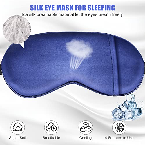 Cooling Sleep Mask w/Gel Eye Mask, Silk Eye Mask for Sleeping, Heated Eye Masks, Blindfold Eye Cover Sleeping Mask for Home Office Travel, Gifts for Men Women, Stocking Stuffers (Blue) - color: Blue
