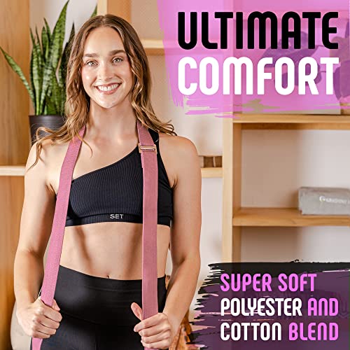 Gradient Fitness Yoga Strap, Friction-Less Easy-Feed Buckle, Super Soft Cotton/Polyester Blend Webbing, Free eGuide. (8 Feet) - color: Pink