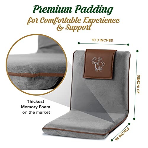 Japanese Meditation Floor Chair with Back Support for Adults - Premium Meditation Chair with Adjustable & Foldable Back for Seating, Yoga & Gaming — Folding Backjack Chairs with Backrest for Adults - color: Grey Brown, style: Square