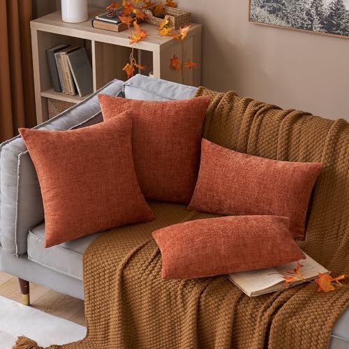 MIULEE Soft Chenille Fall Throw Pillow Covers Burnt Orange 16x16 Pack of 2 | Modern Fall Home Decor, Classic Decorative Pillows, Solid Dyed Cases, Boho Couch Cushion Covers for Sofa Bed Living Room - color: Burnt Orange, size: 16" x 16" (Pack of 2)