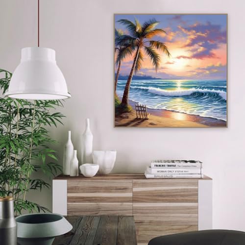 Paint by Numbers Kit for Adults,Beach DIY Paint by Number With Frame | Paint by Number for Beginner,Adult Paint by Number,HD Color Canvas,DIY Tool Kits,Stress Relief Craft,Great Gift,10X10 inch - color: MT6134