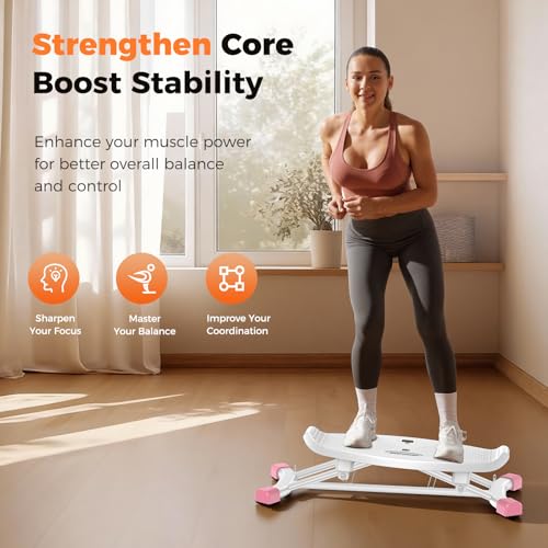 Balance Board for Full Body Workout, Wobble Board with LCD Monitor & Resistance Bands, 300 lbs Capacity Portable Rocker Board for Home Gym, Cardio, Core & Leg Training - color: White
