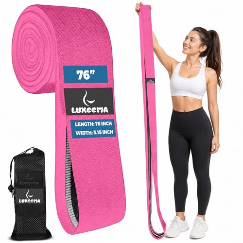 Premium 76" Extra Long Resistance Band for Working Out, 3" Wide Non-Slip Fabric Exercise Band for Stretching, Yoga, Strength Training & Physical Therapy (Pink)