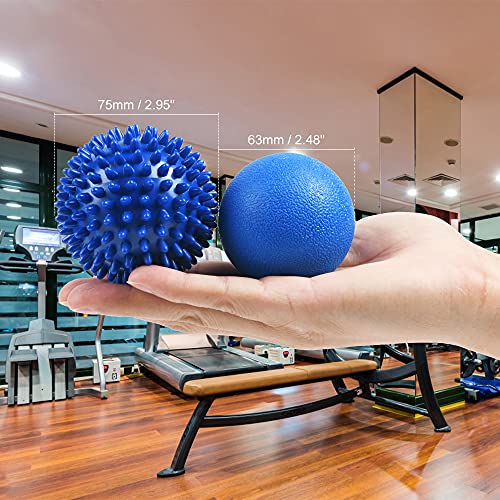 URAQT Spiky Massage Ball Set, 2 Pack Physical Therapy Massage Balls, Hard Lacrosse Ball & Spiky Massage Ball for Myofascial Release and Trigger Point Deep Tissue Massage (Blue) - color: 2pcs